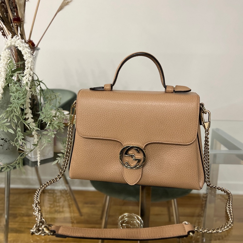 GUCCI Dollar Calfskin Interlocking GG LARGE Leather Shoulder top handle Bag